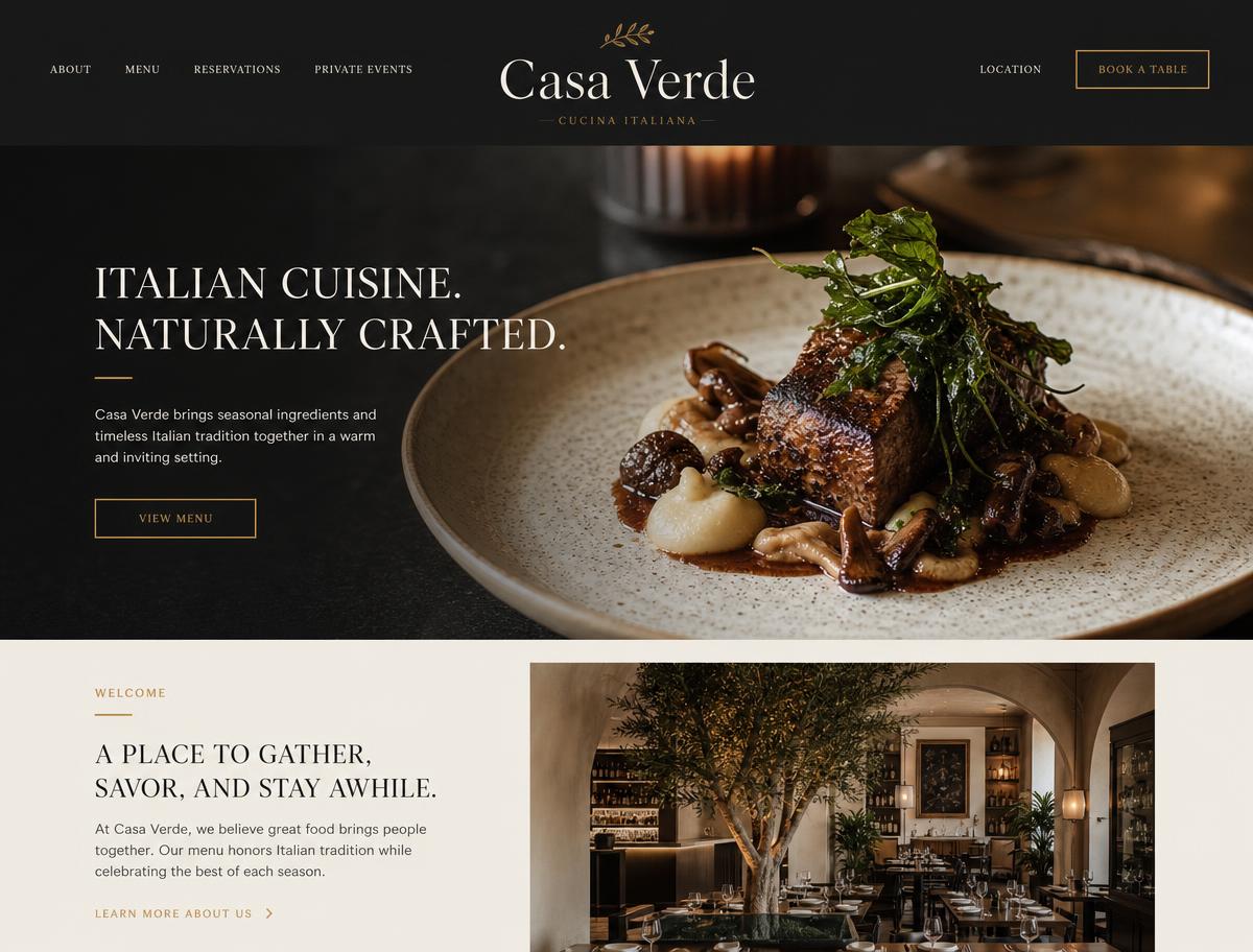 Preview of a restaurant website designed by SaviroAI