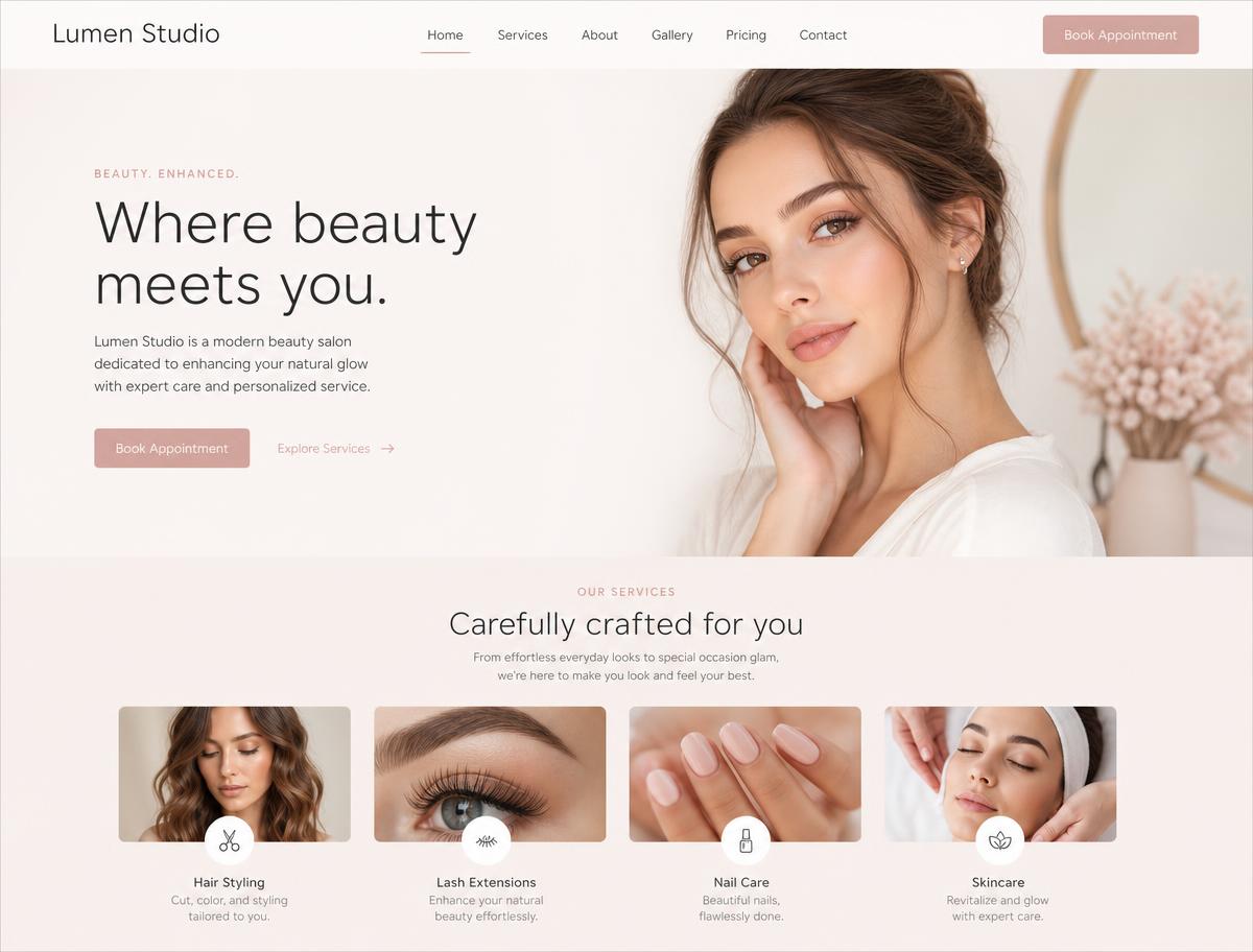 Beauty salon website design by SaviroAI